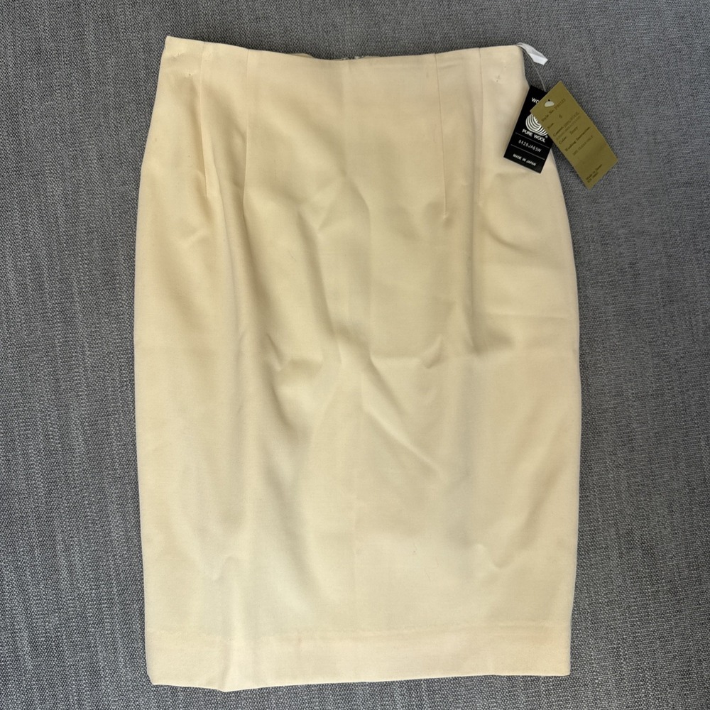 Vintage Premier Collection Pencil Skirt Womens Petite 6 Cream Lined Pure Wool